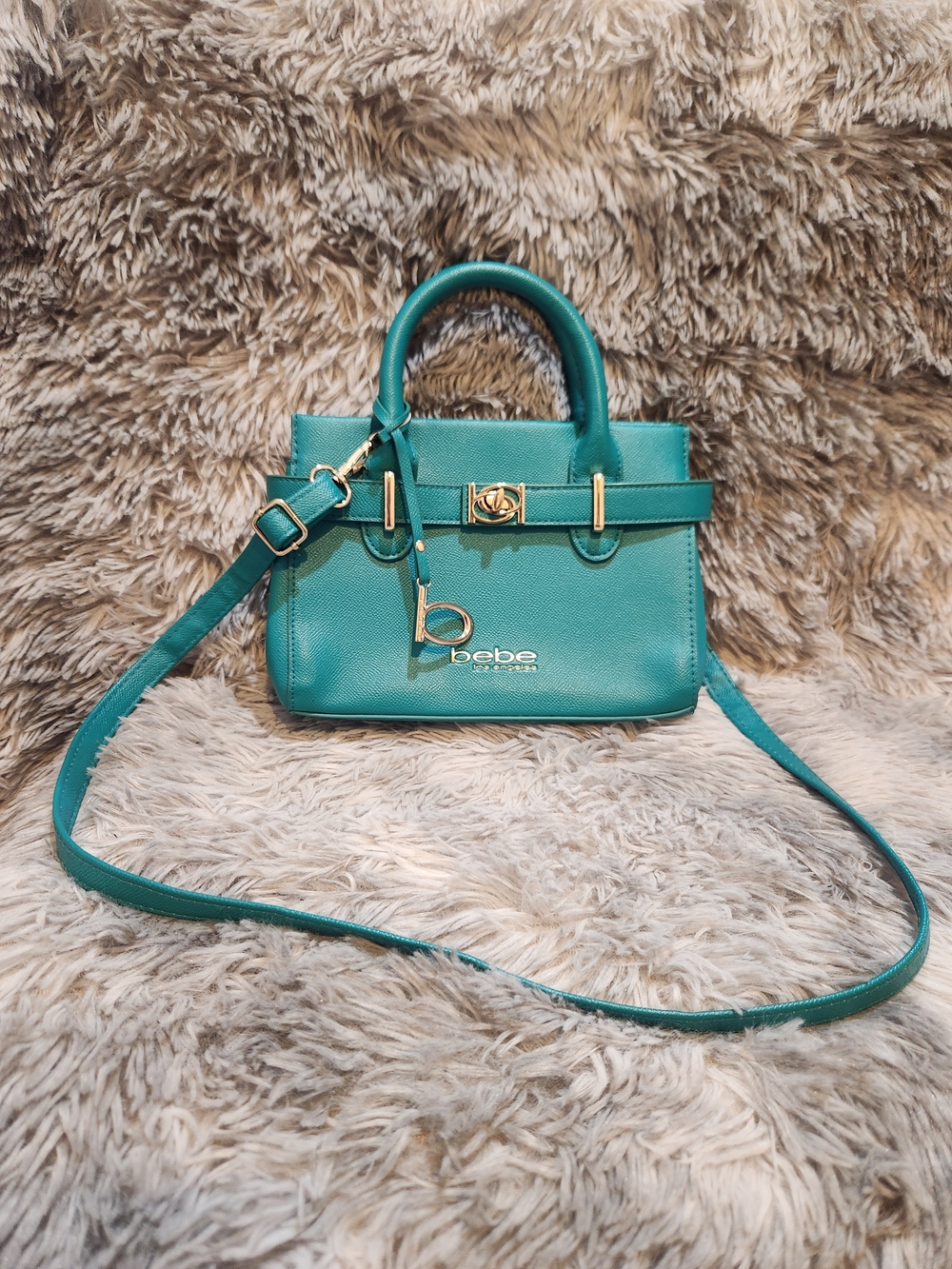 bebe Teal Mini Satchel Handbag with Detachable Crossbody Strap